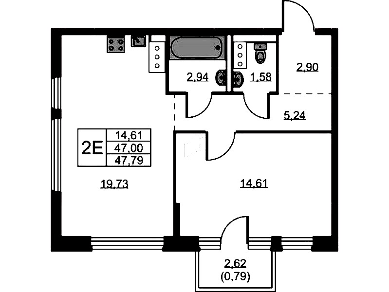 1-комнатная квартира 47.79 м², 11/11 эт., ЖК «Новое Колпино»